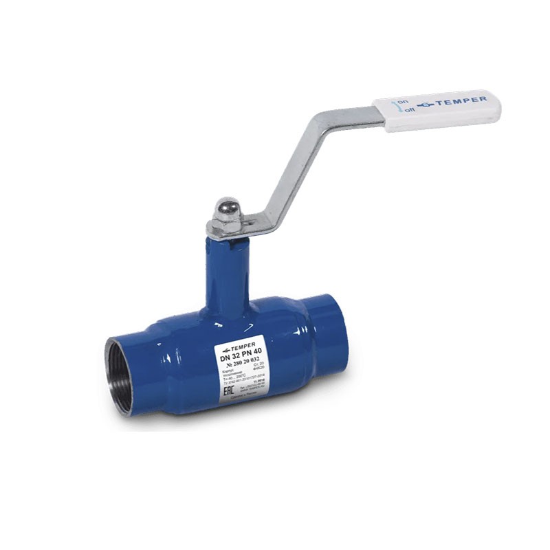 Кран стальной шаровой Temper, DN 32-25, PN40, 100мм, муфта-муфта с ручкой-1
