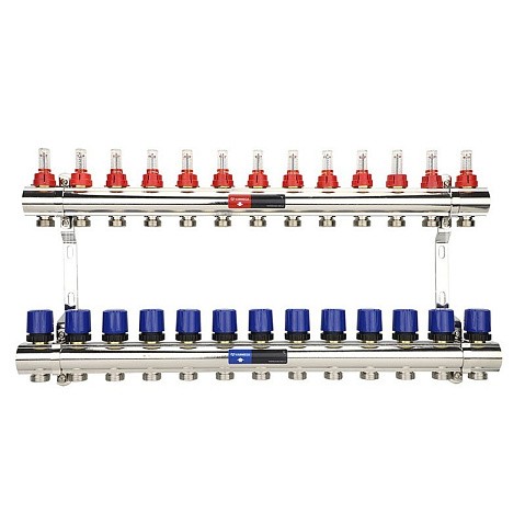 Коллекторная группа из латуни DN 25-13 вых. G-3/4'' евроконус, с расходомерами, без дренажного крана и воздухоотводчика VARMEGA VM15413 купить в Воронеже | "Проконсим"