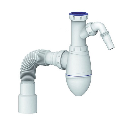 Сифон для умывальника Unicorn А520V, 40х50 гибкий отвод, 1 1/2'' х40 с отводом для стиральной машины преходник 40х32 купить в Воронеже | "Проконсим"