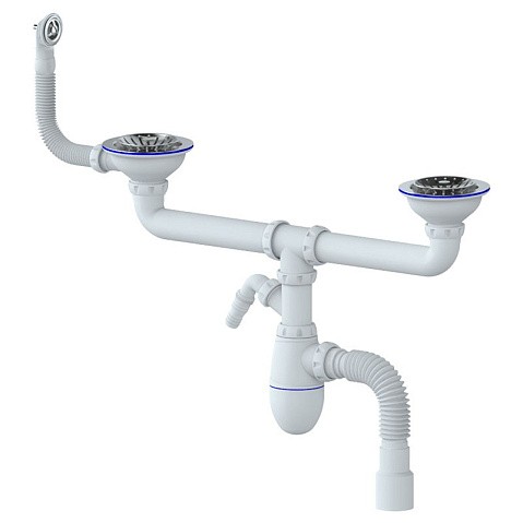 сифон для двойной мойки Unicorn В731VР, 40х50 гибкий отвод, 3 1/2'' х40 с отводом для стиральной машины, круглый перелив купить в Воронеже | "Проконсим"
