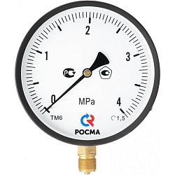 картинка Манометр общетехнический Росма ТМ-610Р.00, до 400кгс/см2 M20x1,5, 150мм, радиальное присоединение, класс точности 1.5, IP54 интернет-магазин оптовых поставок Проконсим являющийся официальным дистрибьютором в России 