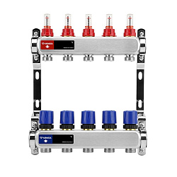  Коллекторная группа из нержавеющей стали DN 25-5 вых. G-3/4'', евроконус, с расходомерами, без дренажного крана и воздухоотводчика, VARMEGA VM15105 (930416003) со склада Проконсим в Воронеже