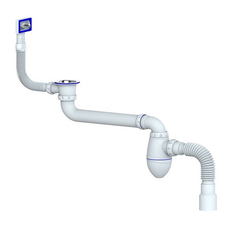 Сифон для умывальника Unicorn АС22, 40х50 гибкий отвод, 1 1/2'' х40 чаша из нержавеющей стали, прямоугольный перелив, со смещением купить в Воронеже | "Проконсим"