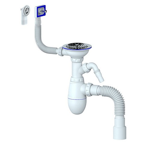 Сифон для мойки Unicorn В427, 40х50 гибкий отвод, 3 1/2'' х40 с отводом для стиральной машины, круглый и прямоугольный перелив купить в Воронеже | "Проконсим"