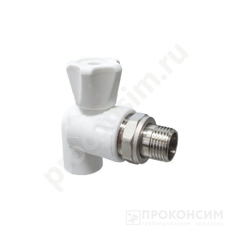 Цена 391,98 рублей с НДС.  В наличии. Кран шаровой для радиатора ПП 20-1/2'' PN 25 угловой с американкой белый VALFEX  10148020 (251511071) со склада Проконсим в Воронеже