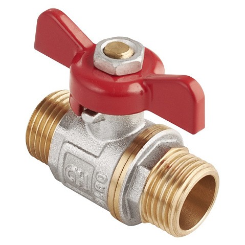 Кран латунный шаровой MVI AquaHit BV.315.04 DN 25 PN 25 бабочка штуцер-штуцер полнопроходной никелированный купить в Воронеже | "Проконсим"