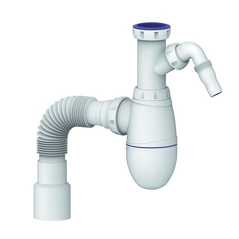 Сифон для мойки Unicorn В520V, 40х50 гибкий отвод, 1 1/2'' х40 с отводом для стиральной машины преходник 40х32 купить в Воронеже | "Проконсим"