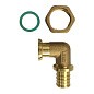Угольник латунный для PEX труб  20-1/2''  PN 16  под надвижную гильзу с накидной гайкой  РосТурПласт купить в Воронеже | "Проконсим"