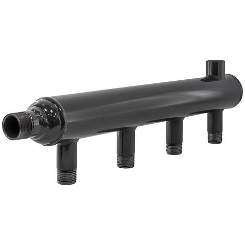 Коллектор распределительный стальной DN25 PN16 вход 15-20 4 выходов НР 3/4'' выход под кран Маевского и импульсную трубку, левосторонний PLP купить в Воронеже | "Проконсим"