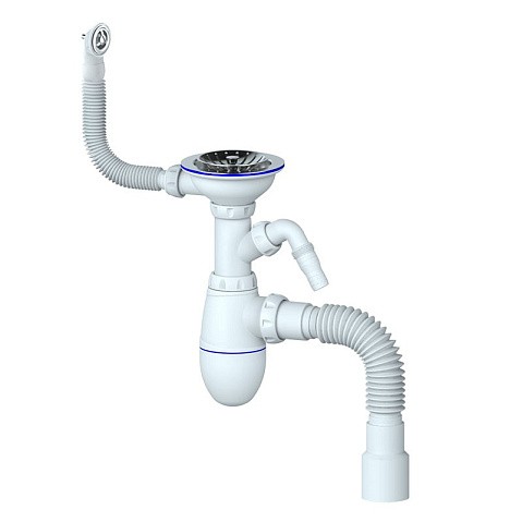 Сифон для мойки Unicorn В436V, 40х50 гибкий отвод, 3 1/2'' х40 с отводом для стиральной машины, круглый перелив купить в Воронеже | "Проконсим"