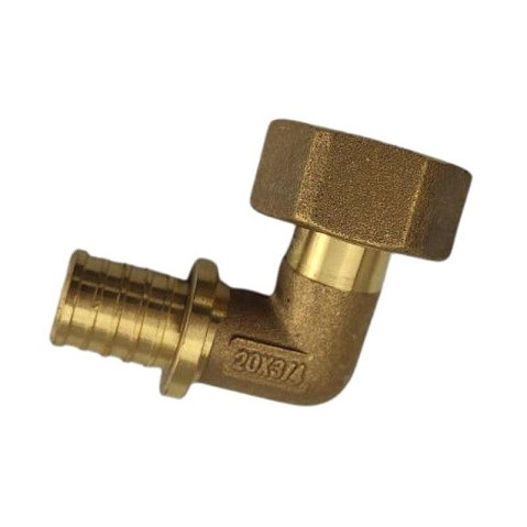 Угольник латунный для PEX труб  20-1/2''  PN 16  под надвижную гильзу с накидной гайкой  РосТурПласт купить в Воронеже | "Проконсим"