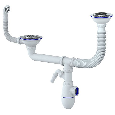 сифон для двойной мойки Unicorn В710V, 40х50 гибкий отвод, 3 1/2'' х40 с отводом для стиральной машины, круглый перелив купить в Воронеже | "Проконсим"