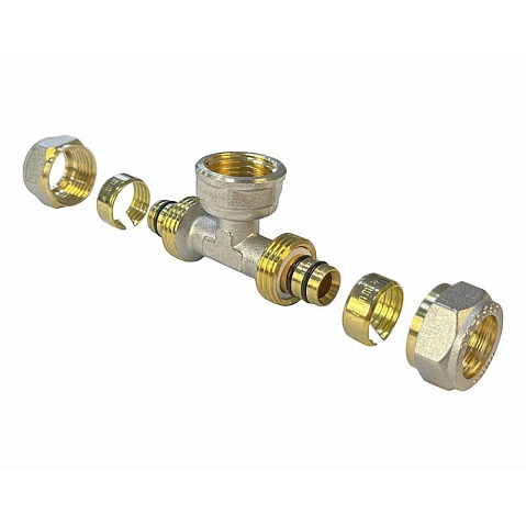 Тройник латунный для PEX труб 16-1/2''-16 PN 10 обжимной никелированный Valfex VF.332.N  купить в Воронеже | "Проконсим"