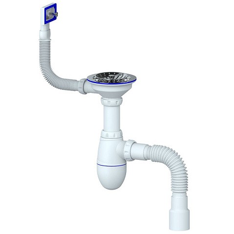 Сифон для мойки Unicorn В425, 40х50 гибкий отвод, 3 1/2'' х40 чаша из нержавеющей стали, прямоугольный перелив купить в Воронеже | "Проконсим"