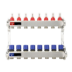  Коллекторная группа из нержавеющей стали DN 25-8 вых. G-3/4'', евроконус, с расходомерами, без дренажного крана и воздухоотводчика, VARMEGA VM15108 (930416006) со склада Проконсим в Воронеже