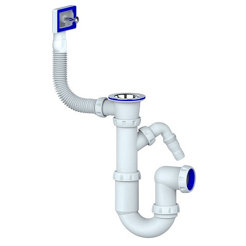 Сифон для мойки Unicorn Y440V, 1 1/2'' х40 без отвода, чаша из нержавеющей стали с отводом для стиральной машины, прямоугольный перелив купить в Воронеже | "Проконсим"