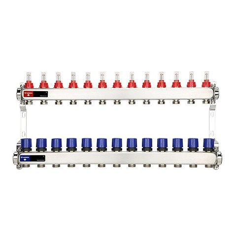 Коллекторная группа из нержавеющей стали DN 25-13 вых. G-3/4'' евроконус, с расходомерами, без дренажного крана и воздухоотводчика VARMEGA VM15113 купить в Воронеже | "Проконсим"