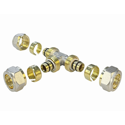 Тройник латунный для PEX труб 20-16-20 PN 10 обжимной никелированный Valfex VF.331.N  купить в Воронеже | "Проконсим"