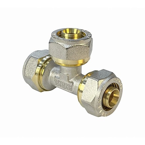 Тройник латунный для PEX труб 20-16-20 PN 10 обжимной никелированный Valfex VF.331.N  купить в Воронеже | "Проконсим"