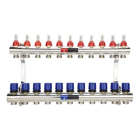 Коллекторная группа из латуни DN 25-11 вых. G-3/4'' евроконус, с расходомерами, без дренажного крана и воздухоотводчика VARMEGA VM15411 купить в Воронеже | "Проконсим"