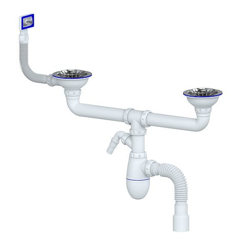 сифон для двойной мойки Unicorn В730VР, 40х50 гибкий отвод, 3 1/2'' х40 с отводом для стиральной машины, прямоугольный перелив купить в Воронеже | "Проконсим"