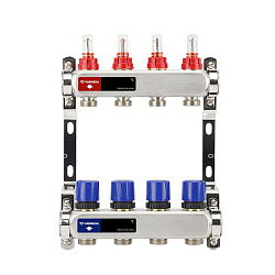  Коллекторная группа из нержавеющей стали DN 25-4 вых. G-3/4'', евроконус, с расходомерами, без дренажного крана и воздухоотводчика, VARMEGA VM15104 (930416002) со склада Проконсим в Воронеже